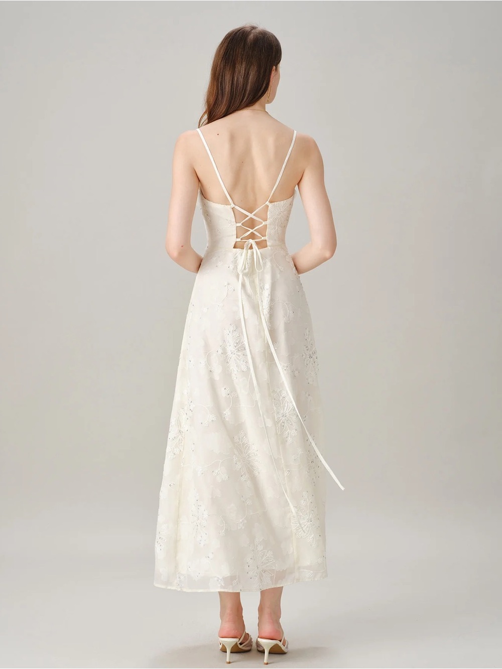 Rihoas Apricot Square Neck Jacquard Sequins Maxi Dress - Picture 6 of 9